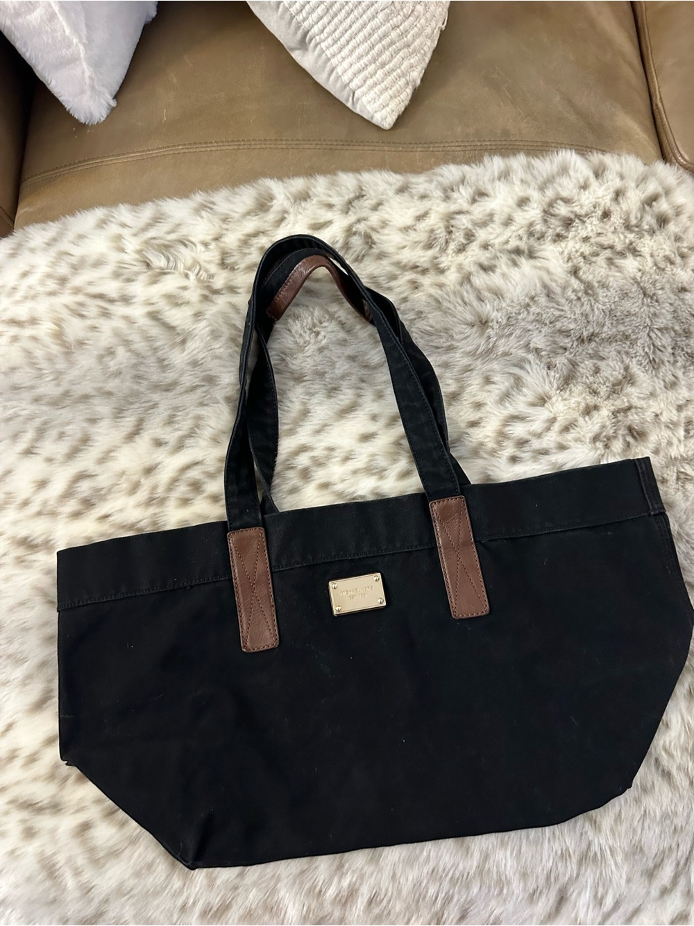 Michael Kors Black Tote with Brown Trim